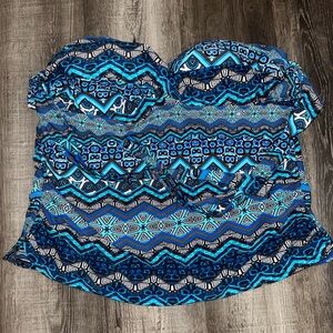 Shore Club Blue Geometric Halter Tankini Swim Top Size 22